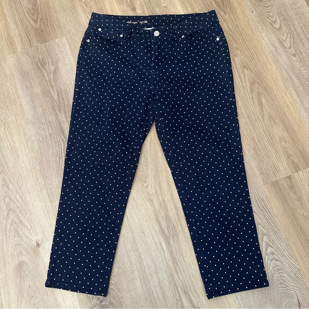 Talbots Blue and White Slim Crop Jeans with Polka Dots size 6P/28